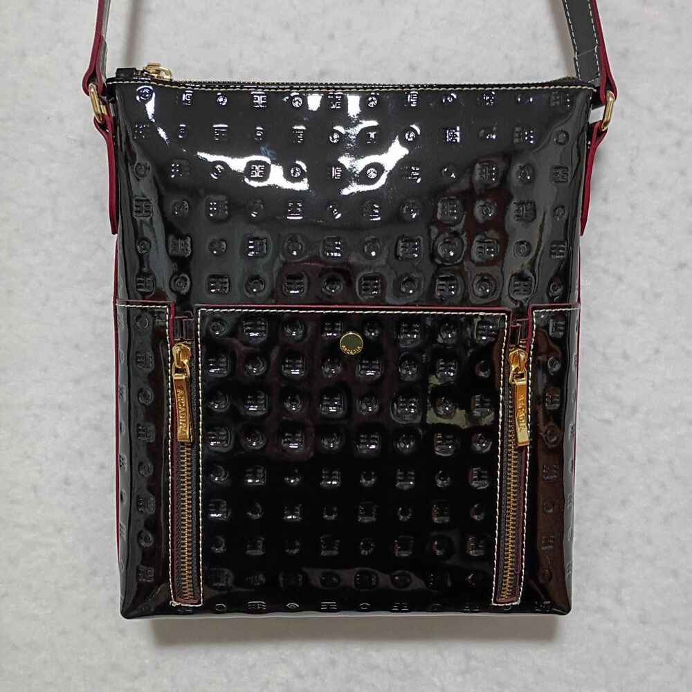 Arcadia Italian Leather Black Patent Leather Red Gold Crossbody Bag NWOT